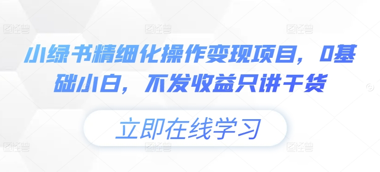 小绿书精细化操作变现项目，0基础小白，不发收益只讲干货-萤火网创