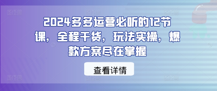 2024多多运营必听的12节课，全程干货，玩法实操，爆款方案尽在掌握-萤火网创
