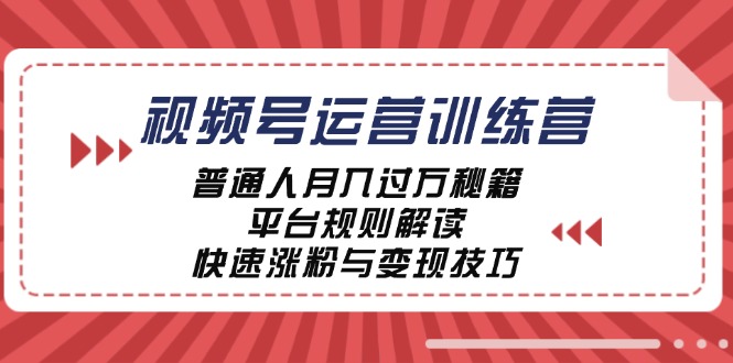 视频号运营训练营：普通人月入过万秘籍，平台规则解读，快速涨粉与变现-萤火网创