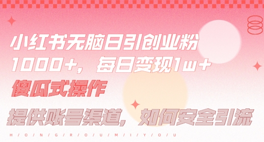 小红书无脑每日引流创业粉500+，小白每天只花半小时，躺赚长尾收益【揭秘】-萤火网创