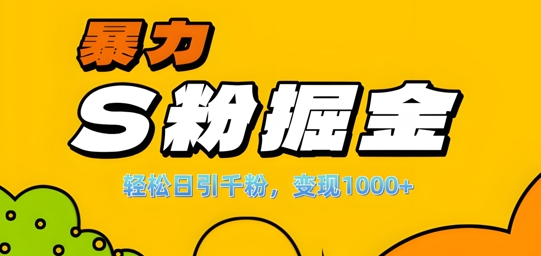 单人单机日引千粉，变现1k+，S粉流量掘金计划攻略【揭秘】-萤火网创