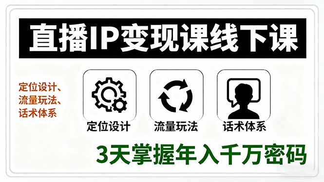 直播IP变现课线下课，定位设计、流量玩法、话术体系，3天掌握年入千万密码-萤火网创