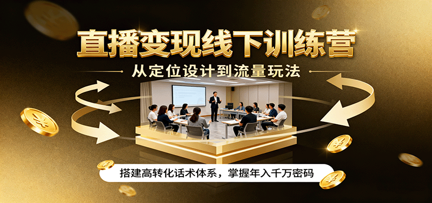 直播变现线下训练营，从定位设计到流量玩法，搭建高转化话术体系，掌握年入千万密码-萤火网创