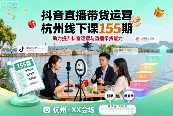 抖音直播带货运营杭州线下课155期，助力提升抖音运营与直播带货能力-萤火网创