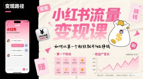 小红书流量变现课，如何从第一个粉丝就开始挣钱-萤火网创