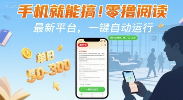 手机就能搞！零撸阅读挂G，最新平台，一键自动运行，随时随地挣，单日50-3张+【揭秘】-萤火网创