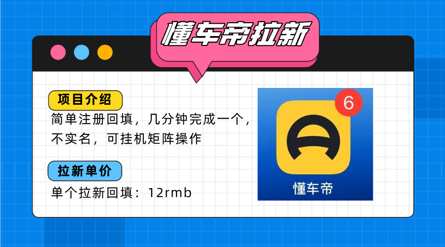 懂车帝邪修拉新玩法，简单注册回填，不sm，单个拉新12rmb，轻松日入200+-萤火网创