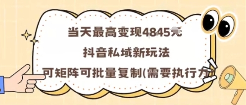 当天最高变现1k+，抖音私域新玩法，可矩阵可批量复制-萤火网创