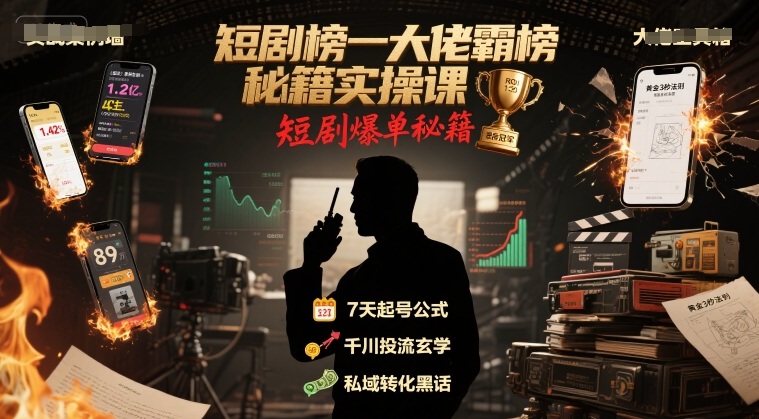 短剧榜一大佬霸榜秘籍实操课，短剧爆单秘籍-萤火网创