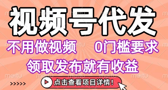 视频号代发，不用剪辑不用做视频，0门槛要求，领取发布就有收益，任务没有无上限，小白轻松上手【揭秘】-萤火网创