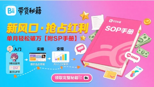 B站哔哩哔哩带货秘籍，新风口，抢占红利，单月轻松破万【附SOP手册】-萤火网创