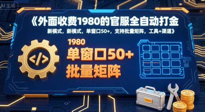外面收费1980的官服全自动打金，新模式，单窗口50+，支持批量矩阵，工具+渠道【揭秘】-萤火网创