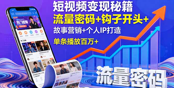 短视频变现秘籍，流量密码+钩子开头+故事营销+个人IP打造，单条播放百万+-萤火网创