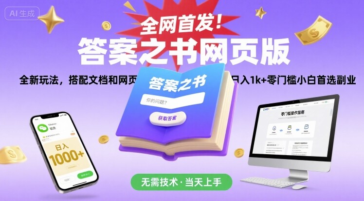 全网首发！答案之书网页版，全新玩法，搭配文档和网页，日入1k+零门槛小白首选副业【揭秘】-萤火网创