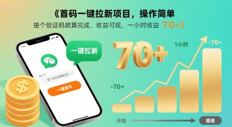 首码一键拉新项目，操作简单，接个验证码就算完成，收益可观， 一小时收益70+【揭秘】-萤火网创