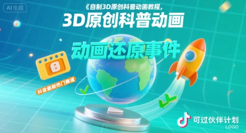 自制3D原创科普动画教程，动画还原事件，抖音最新热门赛道，可过伙伴计划-萤火网创