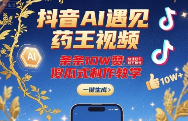 抖音AI遇见药王视频，条条10W赞，快速起千粉万粉号，傻瓜式制作教学-萤火网创