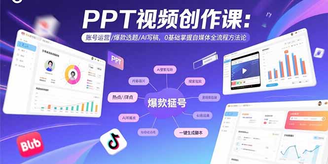 PPT视频创作课：账号运营/爆款选题/AI写稿，0基础掌握自媒体全流程方法论-萤火网创