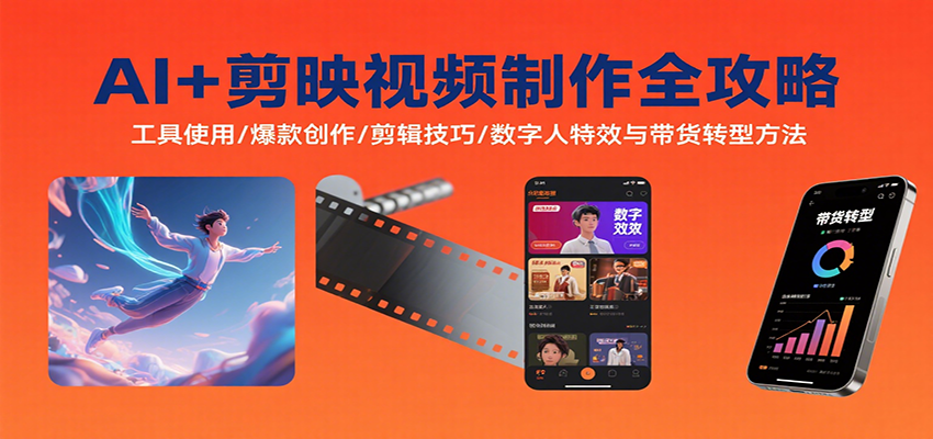 AI+剪映视频制作全攻略：工具使用/爆款创作/剪辑技巧/数字人特效与带货转型方法-萤火网创