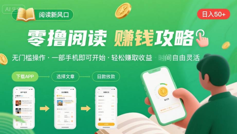 零撸阅读新风口，无门槛轻松挣，一部手机，日入 50-3张【揭秘】-萤火网创