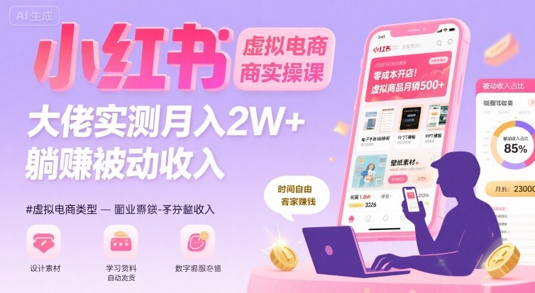 小红书虚拟电商，大佬实测月入2W+，实现被动收入-萤火网创