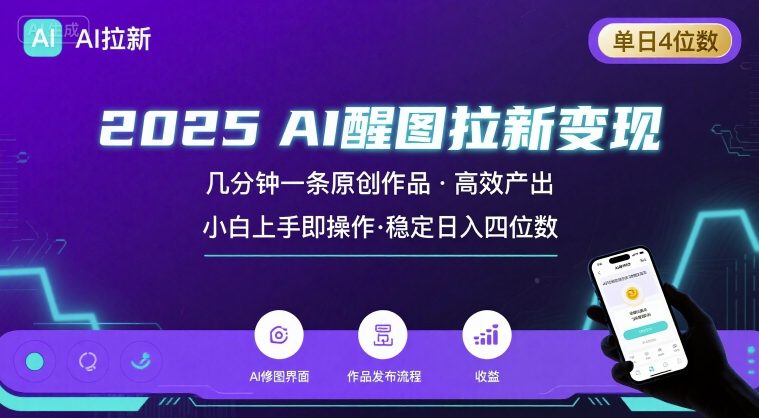 2025最强AI醒图拉新，几分钟一条原创作品，单日收入4位数，小白也能上手操作-萤火网创