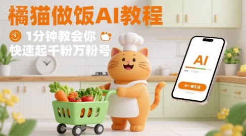 有趣的橘猫买菜做饭视频，用AI一键搞定，1分钟教会你，快速起千粉万粉号-萤火网创