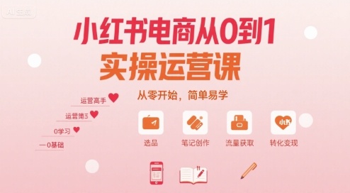 小红书电商从0到1实操运营课，从零开始，简单易学-萤火网创