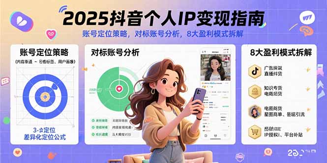 2025抖音个人IP变现指南，账号定位策略，对标账号分析，8大盈利模式拆解-萤火网创