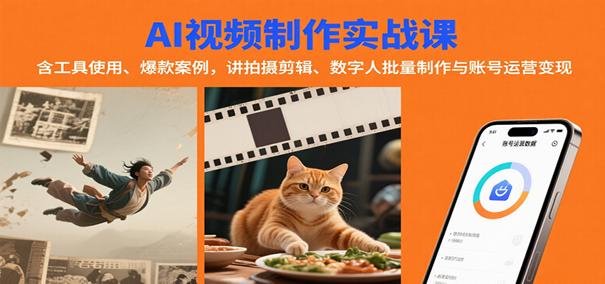 AI视频制作实战：含工具使用、爆款案例，讲拍摄剪辑、数字人批量制作与账号运营变现-萤火网创