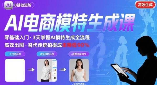 AI模特进阶课程，0基础高效生成逼真电商模特图-萤火网创