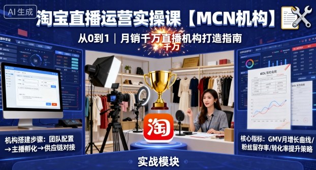 淘宝直播运营实操课【MCN机构】，从0到1做一家月销千W的直播机构-萤火网创