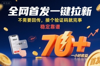 全网首发一键拉新项目，不需要回传，接个验证码就完事，稳定靠谱，一小时收益70+【揭秘】-萤火网创