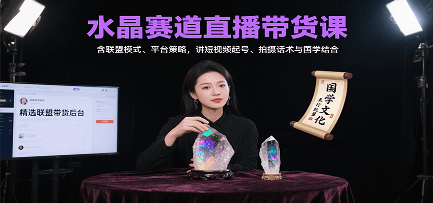 水晶赛道直播带货课：含联盟模式、平台策略，讲短视频起号、拍摄话术与国学结合-萤火网创