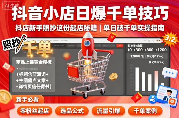 抖音小店日爆千单技巧，抖店新手照抄这份起店秘籍，单日破千单-萤火网创