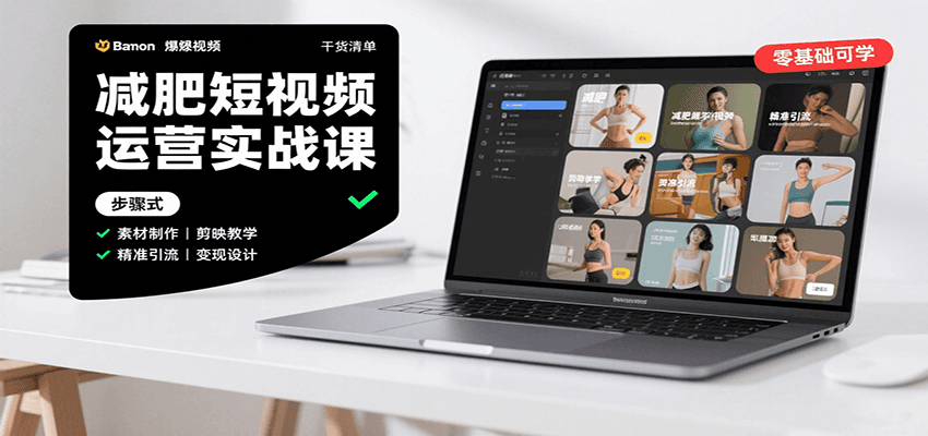 减肥短视频运营实战课：含素材制作、剪映教学，讲精准引流、变现设计与内容模板技巧-萤火网创