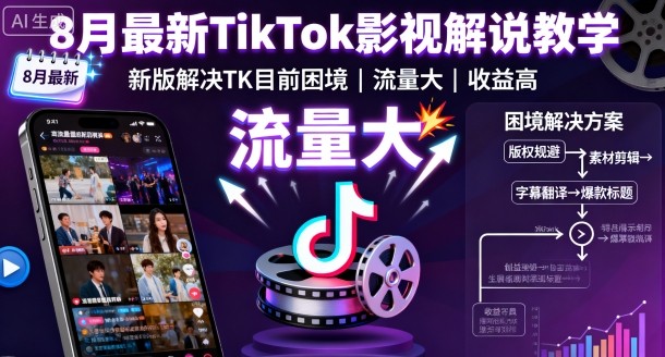 8月最新TikTok影视解说教学，新版解决TK目前困境，流量大，收益高-萤火网创