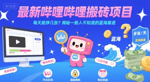 最新哔哩哔哩上B站搬砖项目，每天能挣几张？揭秘一般人不知道的蓝海赛道-萤火网创