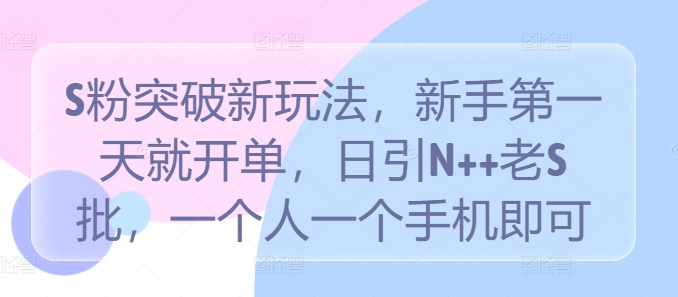 S粉突破新玩法，新手第一天就开单，日引N++老S批，一个人一个手机即可【揭秘】-萤火网创