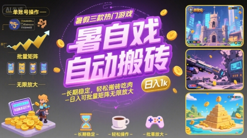 暑假三款热门游戏自动搬砖，长期稳定，轻松搬砖吃肉，日入1k ，可批量矩阵无限放大【揭秘】-萤火网创