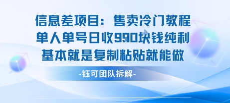 信息差项目：售卖冷门教程单人单号日收9张纯利基本就是复制粘贴就能做-萤火网创