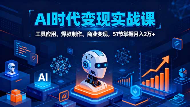 AI时代全场景实战课，工具应用、爆款制作、商业变现，51节掌握月入2万+-萤火网创