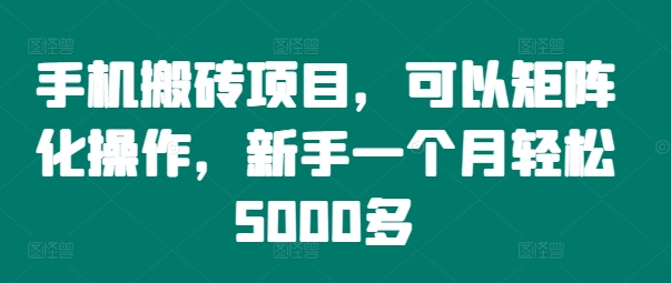 手机搬砖项目，可以矩阵化操作，新手一个月轻松5000多-萤火网创