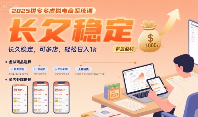 2025拼多多虚拟电商系统课，长久稳定，可多店，轻松日入1k-萤火网创