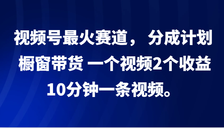 视频号最火赛道， 分成计划， 橱窗带货，一个视频2个收益，10分钟一条视频。-萤火网创