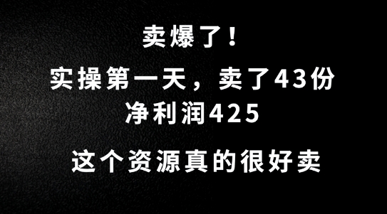 这个资源，需求很大，实操第一天卖了43份，净利润425【揭秘】-萤火网创