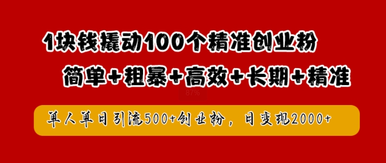 1块钱撬动100个精准创业粉，简单粗暴高效长期精准，单人单日引流500+创业粉，日变现2k【揭秘】-萤火网创