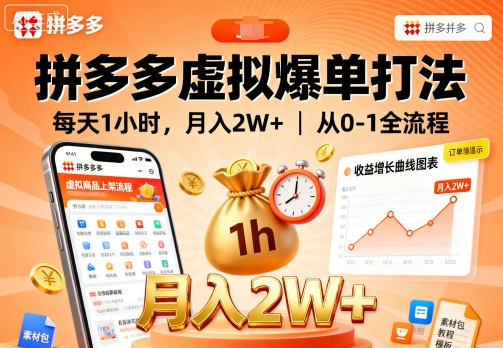 拼多多虚拟爆单打法，每天1小时，月入2W+，从0-1全流程-萤火网创