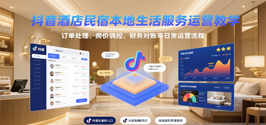 抖音酒店民宿本地生活服务运营教学，订单处理、房价调控、财务对账等日常运营流程-萤火网创