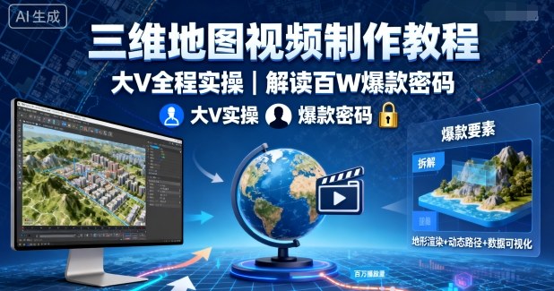 三维地图视频制作教程，大V全程实操，解读百W爆款密码-萤火网创